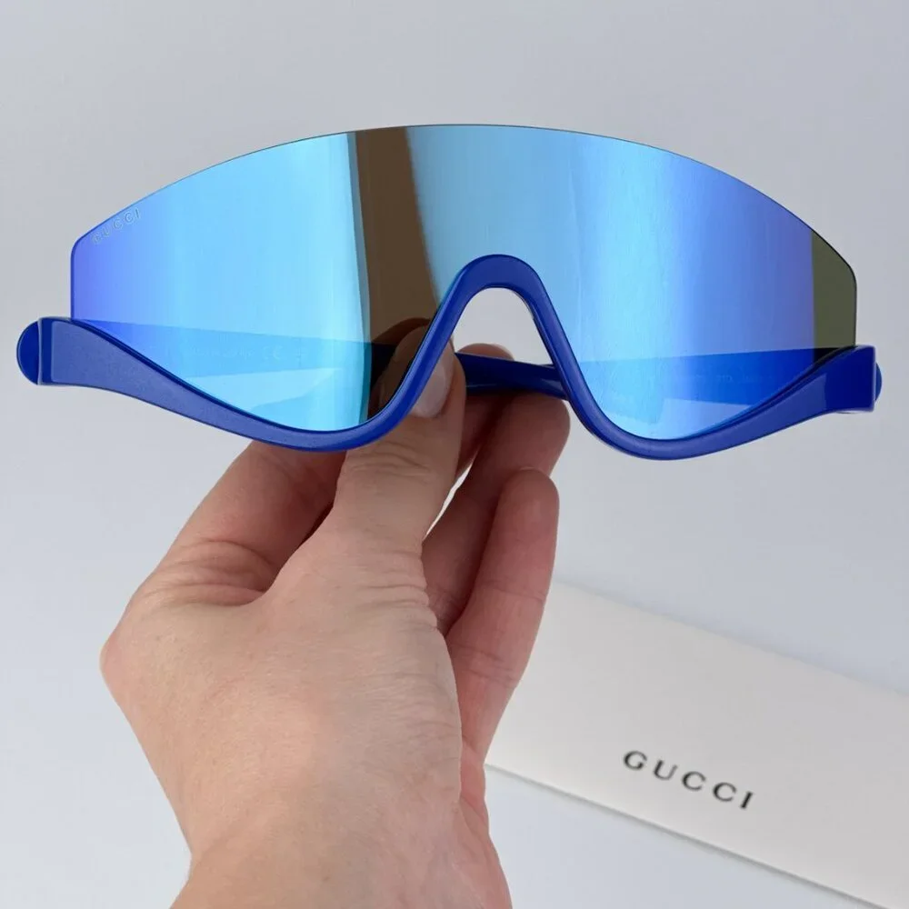 Gucci GG1650S 010 BRAND NEW Sunglasses Blue Blue Mirror Unisex Shield Mask